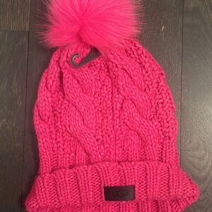 UGG Hot Pink Knit Beanie with Pom Pom